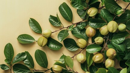 Wall Mural - A bunch of green leaves with a few peaches on them