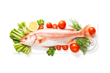 Wall Mural - Fresh Red Fish with Vegetables and Spices