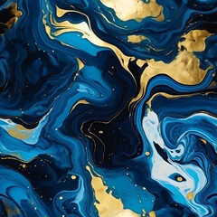 Wall Mural - Abstract fluid paint with golden inserts modern background, creative design, acrylic texture liquid art, marble wallpaper, blue flow pattern