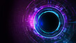 © Monktwins - Digital blue and purple tech circle on dark background. Science, futuristic digital technologies concept.