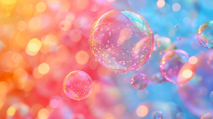Wall Mural - iridescent soap bubbles floating in the air