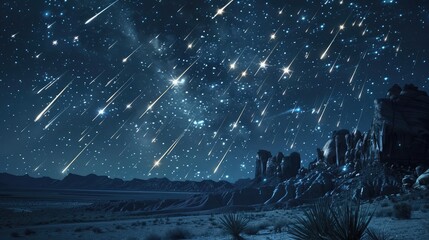 Wall Mural - geminid meteor shower over a desert landscape