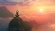 © VK Studio - Silhouetted against the sunrise, a person meditates atop a mountain peak, embodying serenity and connection with nature.