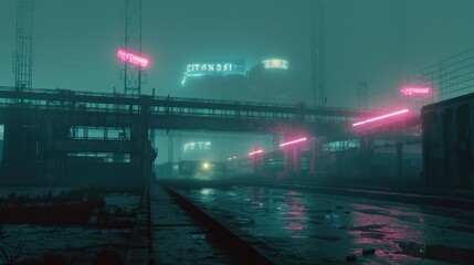 street city foggy horror cyberpunk night background wallpaper ai generated image