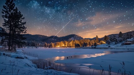 Wall Mural - meteor shower lighting up a winter sky