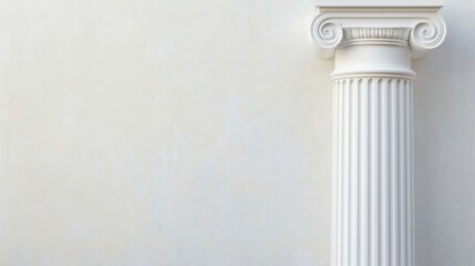 Wall Mural - A white column stands in front of a wall with a beige background