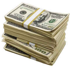 Wall Mural - Detailed shot of stacks of US dollars bundle on transparent background or PNG file.