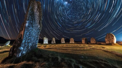 Wall Mural - star trails over an ancient stone circle
