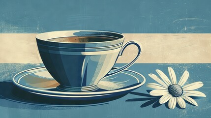 Sticker -   A cup and saucer with a flower on the side