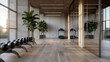 © Maximages  - A luxurious gym area featuring modern exercise machines, lush green plants, and reflective surfaces. The interior design combines functionality with aesthetic appeal for a prime workout experience.