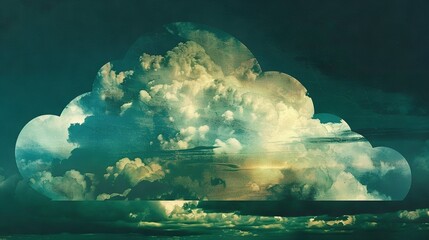 Canvas Print -   A painting of a massive cloud in the sky, hovering over a tranquil body of water, featuring a boat sailing underneath