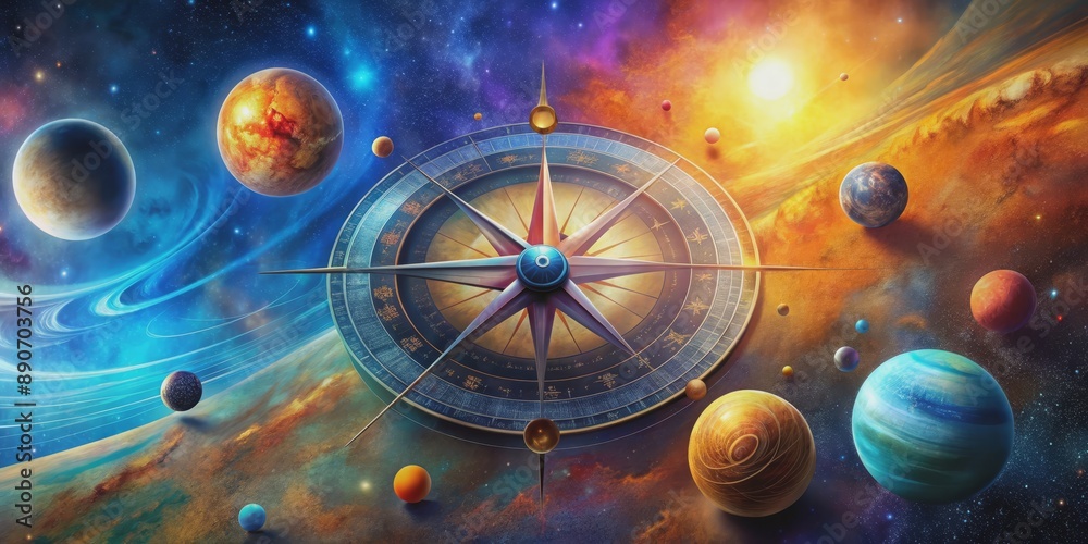 Celestial Compass A Guide Through the Cosmic Sea, digital art, compass ...