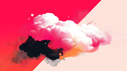 Wall Mural - a pink and white cloud floats over a red-pink background, with a white rectangle centered