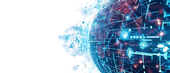 Futuristic Abstract Tech: Navigating Global Communication and Data Analysis on White Background, Cyber Innovation World