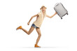 © Ljupco Smokovski - Happy female tourist running with a suitcase and smiling at camera