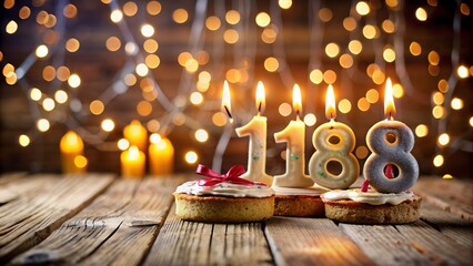 Wall Mural - Candle Happy birthday on wood table and light bokeh on background. image for background