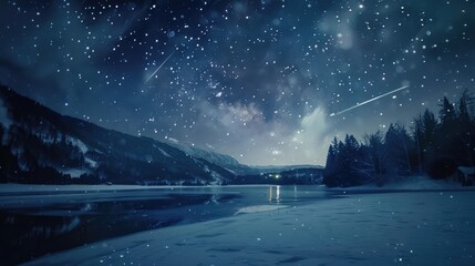 Wall Mural - meteor shower lighting up a winter sky