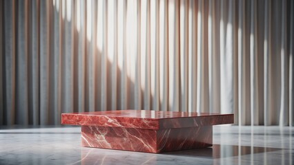 Poster - Red Marble Platform in Minimalist Setting, 3D Render, Product Display, Mockup, marble, minimalist, display