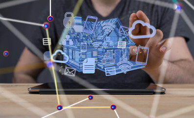 Poster - house. data Big data visualization background.Abstract technology