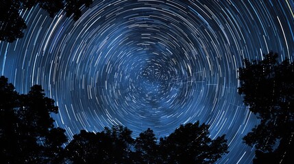 Star trails forming circular patterns around the North Star