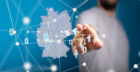Poster - Abstract of germany map network, internet and global connection concept, Wire Frame 3D.