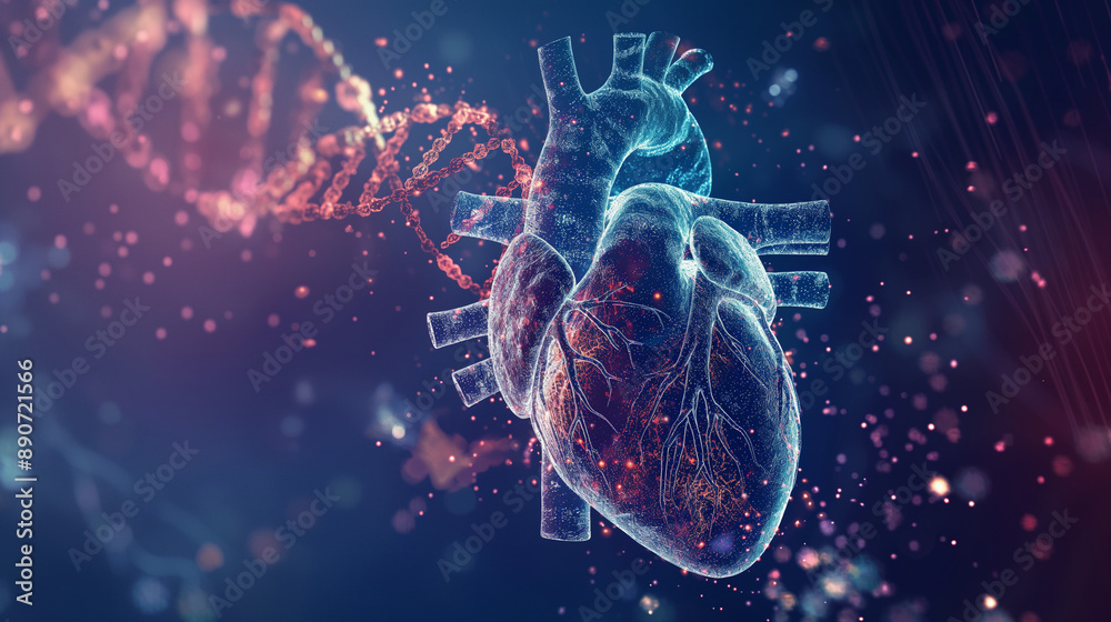 Human heart organ anatomy with DNA sequence illustration. Medicine ...