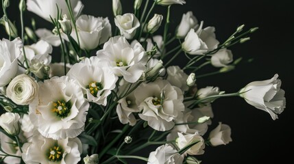 Wall Mural - Delicate White Flowers with a Black Background