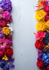 Wall Mural - Vibrant Colorful Floral Border Experiment with Bright Flowers on Light Background Perfect for Creative and Artistic Designs