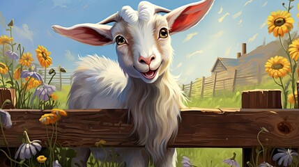 Sticker - A cute goat is sitting on the fence