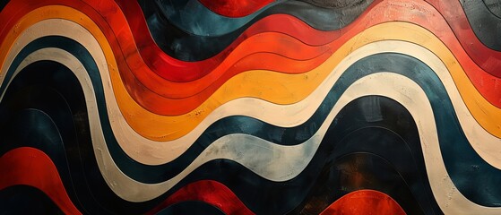 Sticker - A painting of a wave with a red stripe in the middle