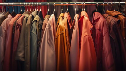 Canvas Print - A row of clothes hanging on a rack. Perfect for showcasing different clothing options or displaying fashion trends