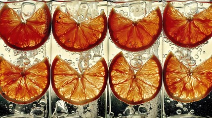 Wall Mural -   An image shows a glass with water and orange slices in it