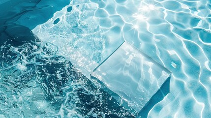 Poster -   A reflective water surface mirrors a person's feet submerged in the pool