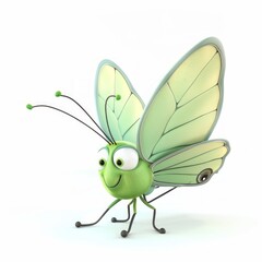 Poster - A cartoonish green butterfly with a smile on its face