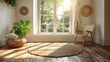 © fotofabrika - Sunlit Room With Wicker Chair and Round Rug