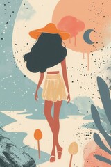 Flat vector abstract vector poster with theme of hot summer and ice cream