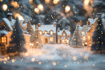 Wall Mural - A small town with houses and trees covered in snow.