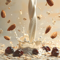 imagine real pouring milk from one side and almond