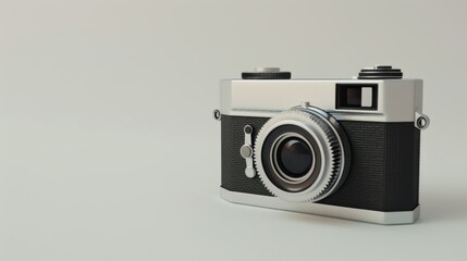 A retro camera by itself against a pure white backdrop. It's a 3D creation. 