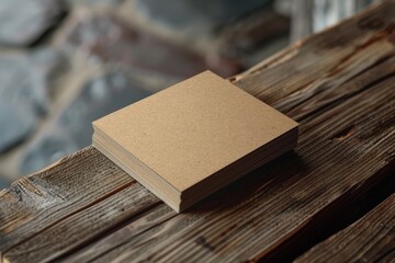 Poster - A sheet of brown paper resting on a wooden table, great for use as a prop or background in various creative projects