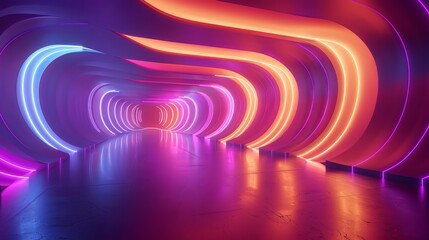 Wall Mural - Colorful 3D render depicting an abstract background with shapes glowing in the ultraviolet spectrum and curvy neon lines Represents a futuristic energy concept