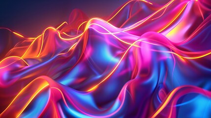 Wall Mural - Colorful 3D render depicting an abstract background with shapes glowing in the ultraviolet spectrum and curvy neon lines Represents a futuristic energy concept