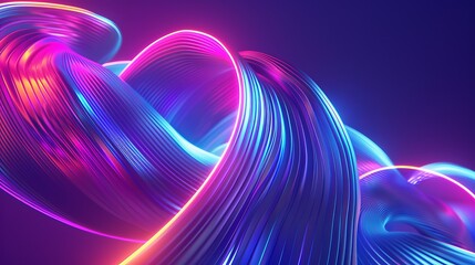 Wall Mural - Colorful 3D render depicting an abstract background with shapes glowing in the ultraviolet spectrum and curvy neon lines Represents a futuristic energy concept