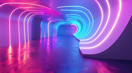 Wall Mural - Colorful 3D render depicting an abstract background with shapes glowing in the ultraviolet spectrum and curvy neon lines Represents a futuristic energy concept