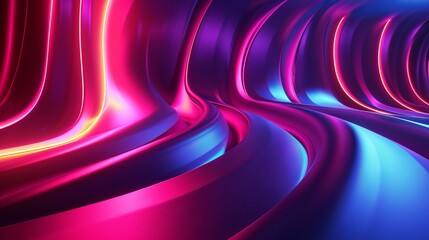 Wall Mural - Colorful 3D render depicting an abstract background with shapes glowing in the ultraviolet spectrum and curvy neon lines Represents a futuristic energy concept