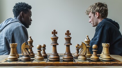 Two men are playing chess. A chess game between two chess players