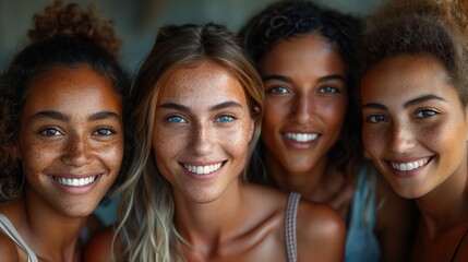 Happy diverse group close up portrait of friends or family members.