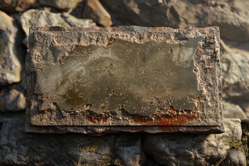 Poster - A piece of metal sits atop a pile of rocks in a natural setting