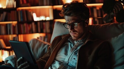 Poster - A person typing away on their laptop while sitting on a couch, possibly for work or personal use
