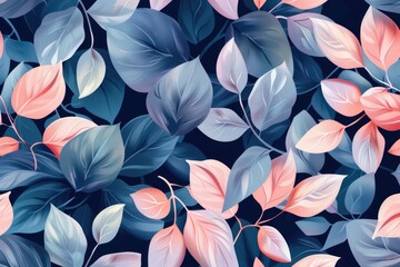 Poster - A collection of pink and blue leaves against a dark background, great for use in designs where you need a pop of color